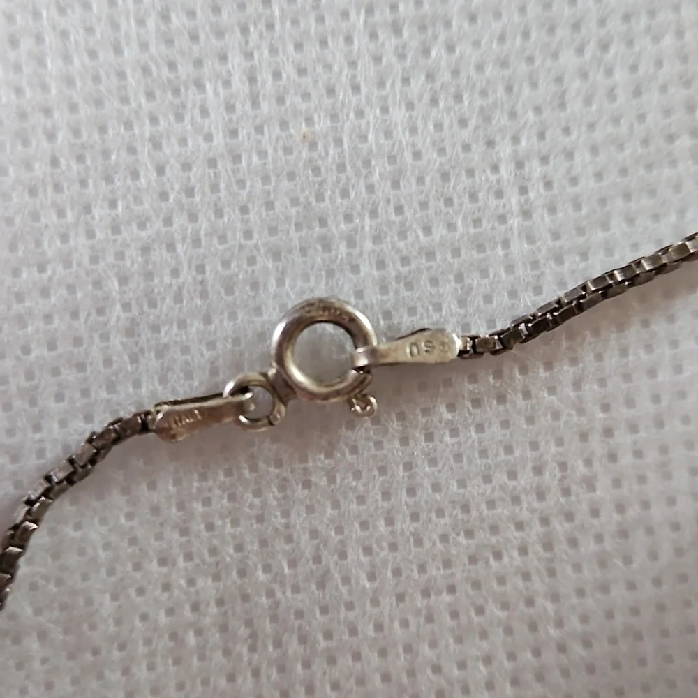 925 Silver Chain Necklace & Gothic Silver Cross With Black Gemstone, Vintage 90s